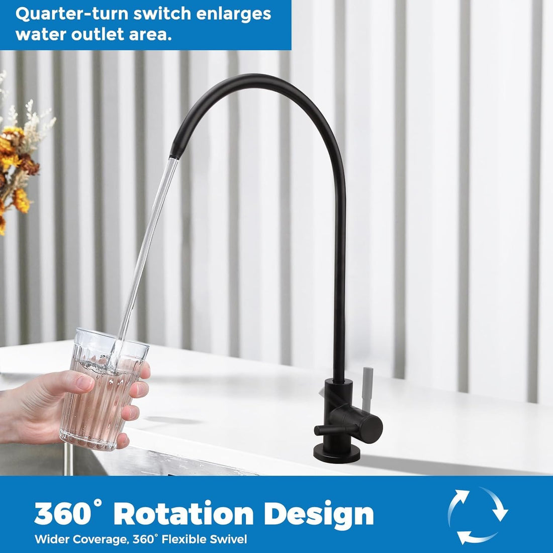 Black RO tap faucet for kitchen sink, sleek and durable design