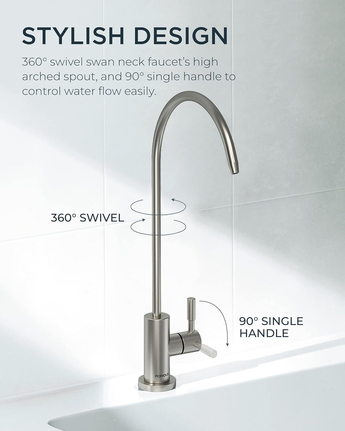 Hyenas RO Kitchen Sink Tap – 360° Rotatable Stainless Steel Silver