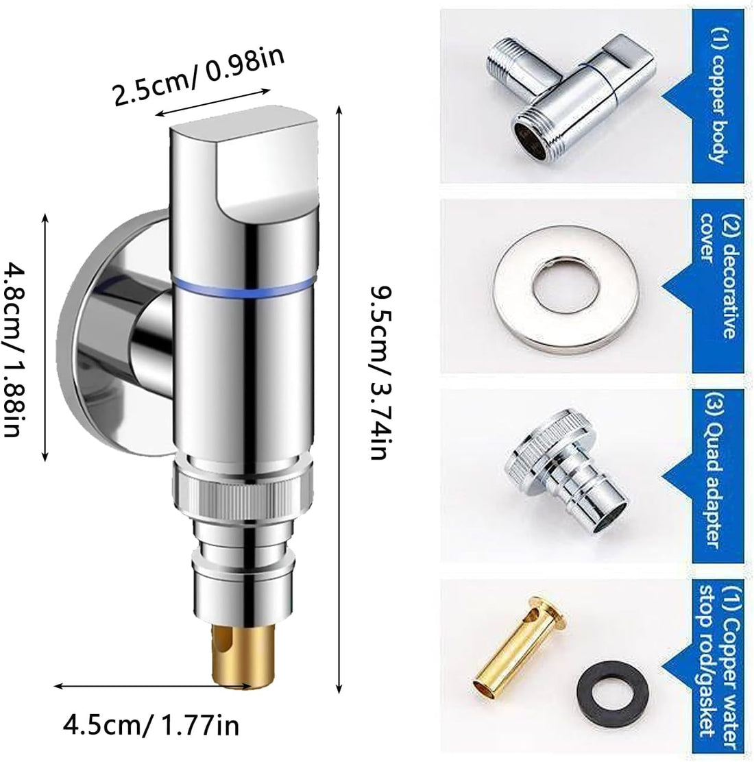 Hyenas silver laundry angle valve with smooth chrome finish