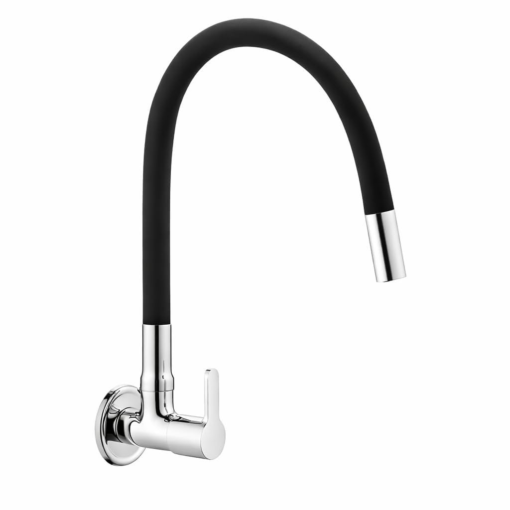 Flexible wall mount sink cock in black finish for kitchen and bathroom